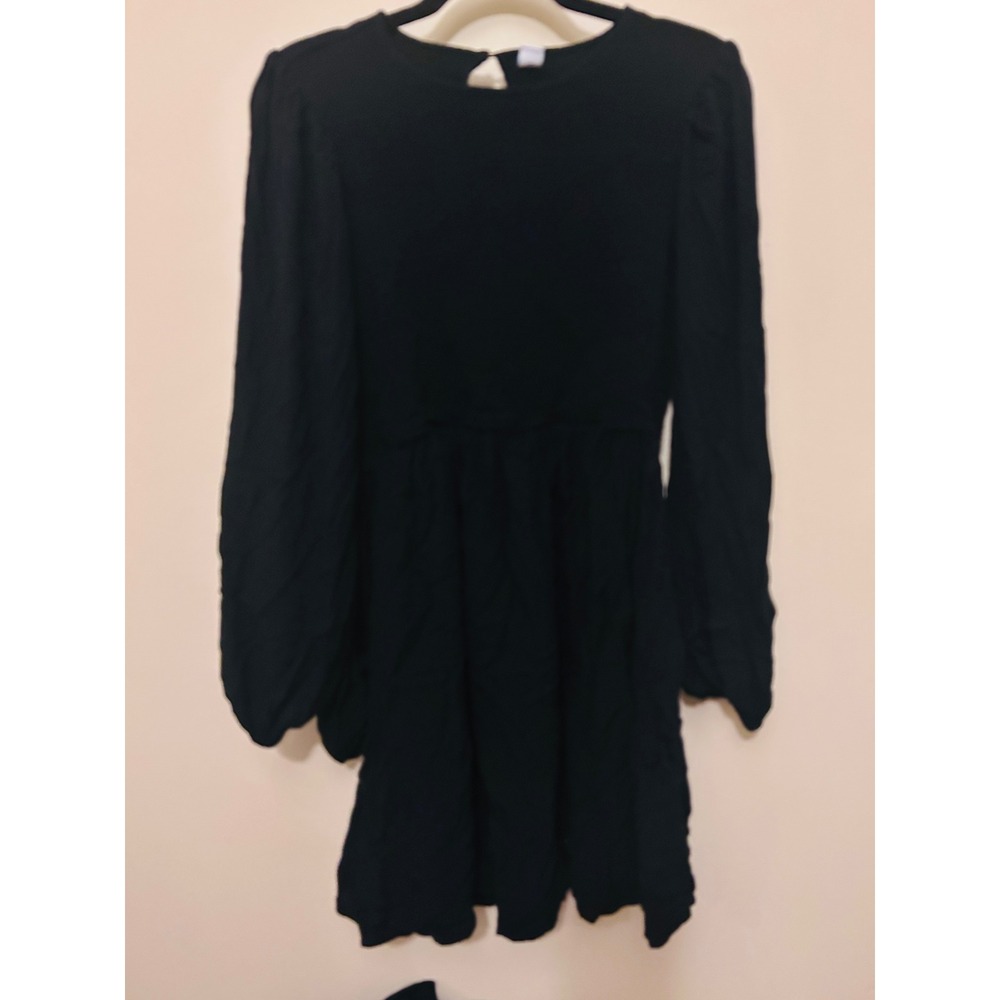 Old Navy Smocked Mini Dress Womens Large Black Excellent Long Balloon Sleeve